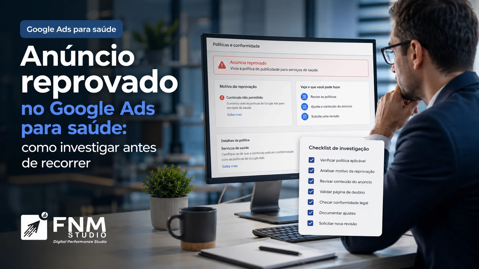 Anúncio reprovado no Google Ads para saúde