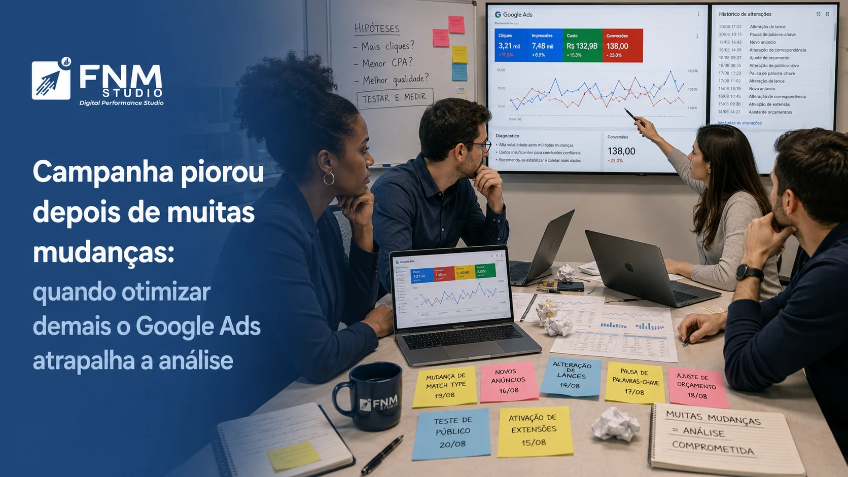 Campanha piorou depois de muitas mudanças: quando otimizar demais o Google Ads atrapalha a análise
