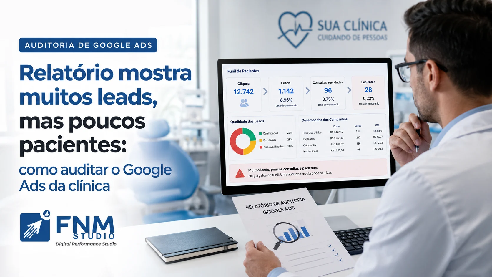 Relatório mostra muitos leads, mas poucos pacientes: como auditar o Google Ads da clínica